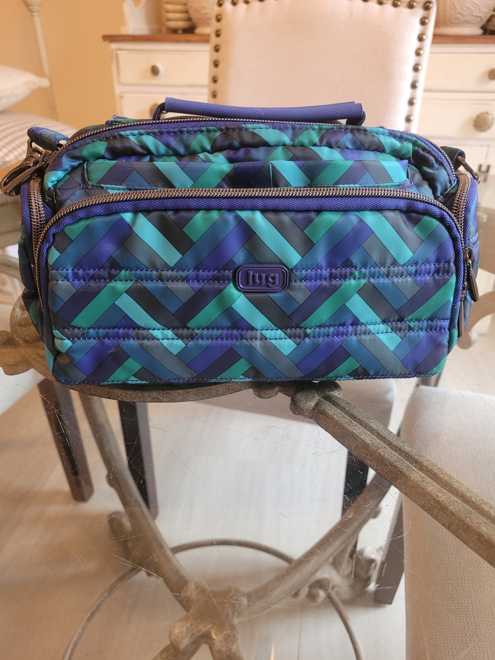 lug Trolley Teal and Navy Quilted Chevron Crossbody Bag